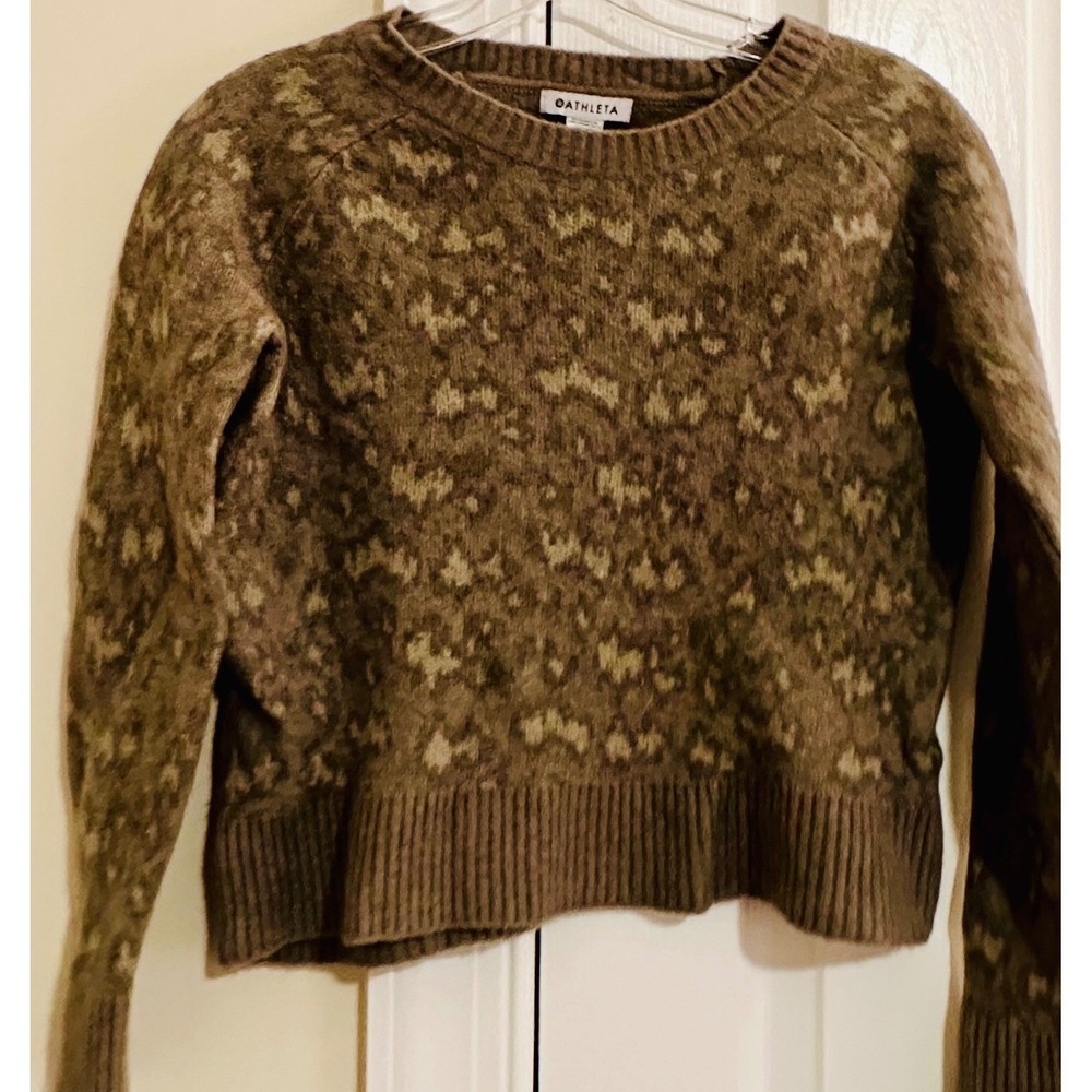 Athleta Merino Wool Blend Brown Patterned Crew Neck Sweater Womens XS - Picture 6 of 11